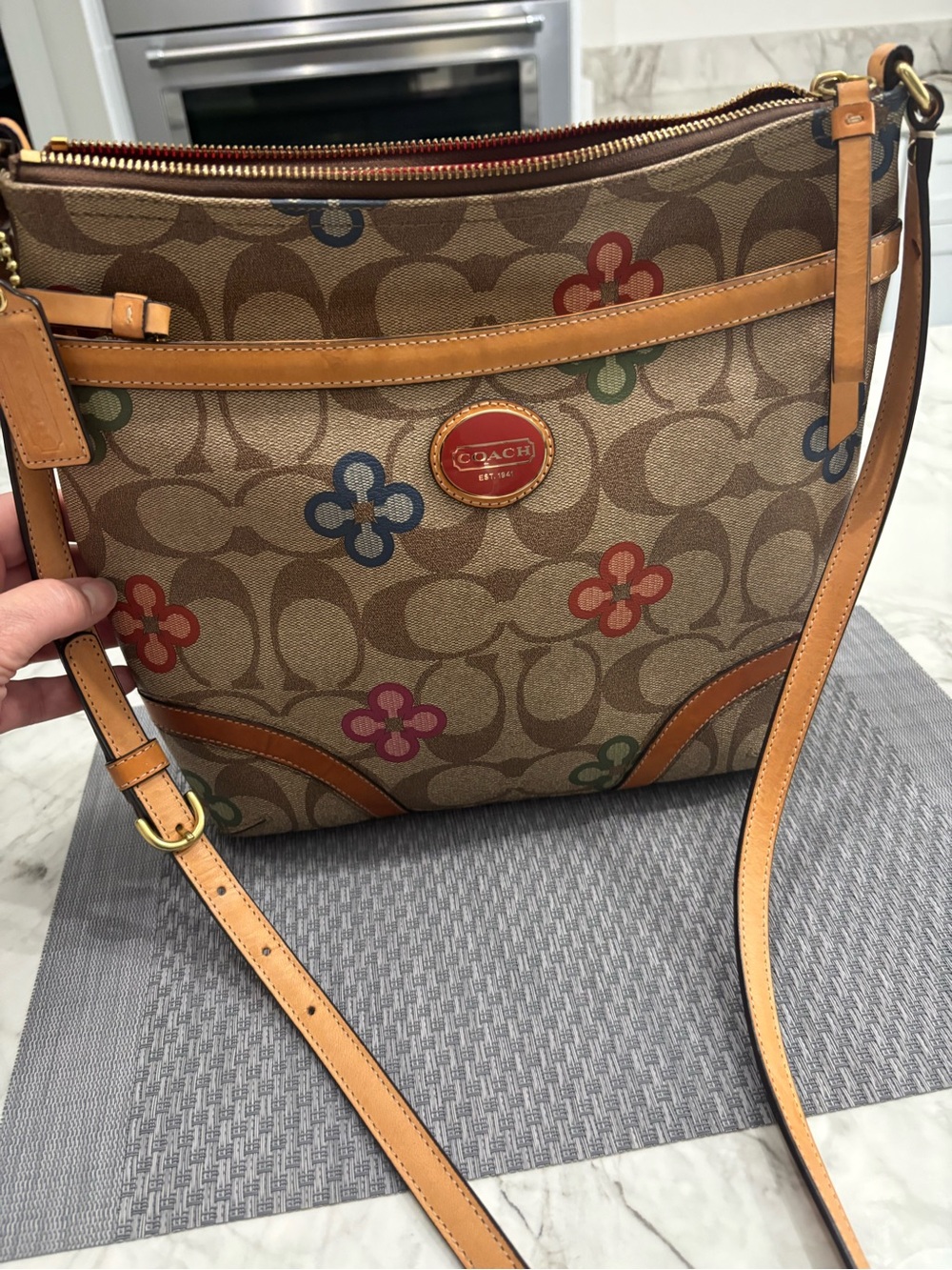 Coach Brown Signature Crossbody with Multicolor Floral Print